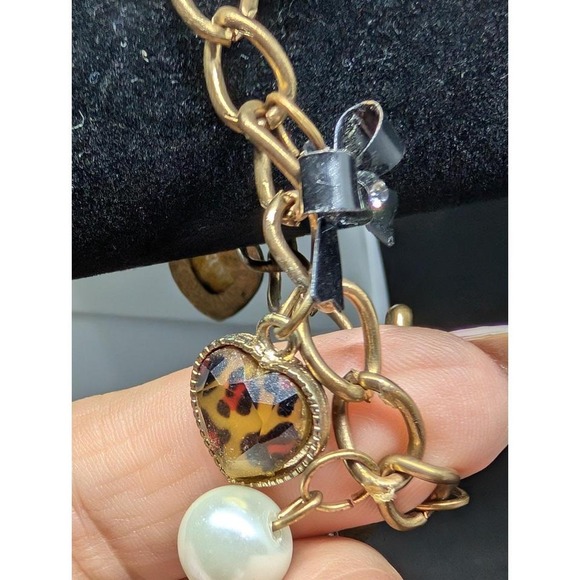Gold Tone Faux Pearl Love Charm Bracelet - Picture 2 of 4